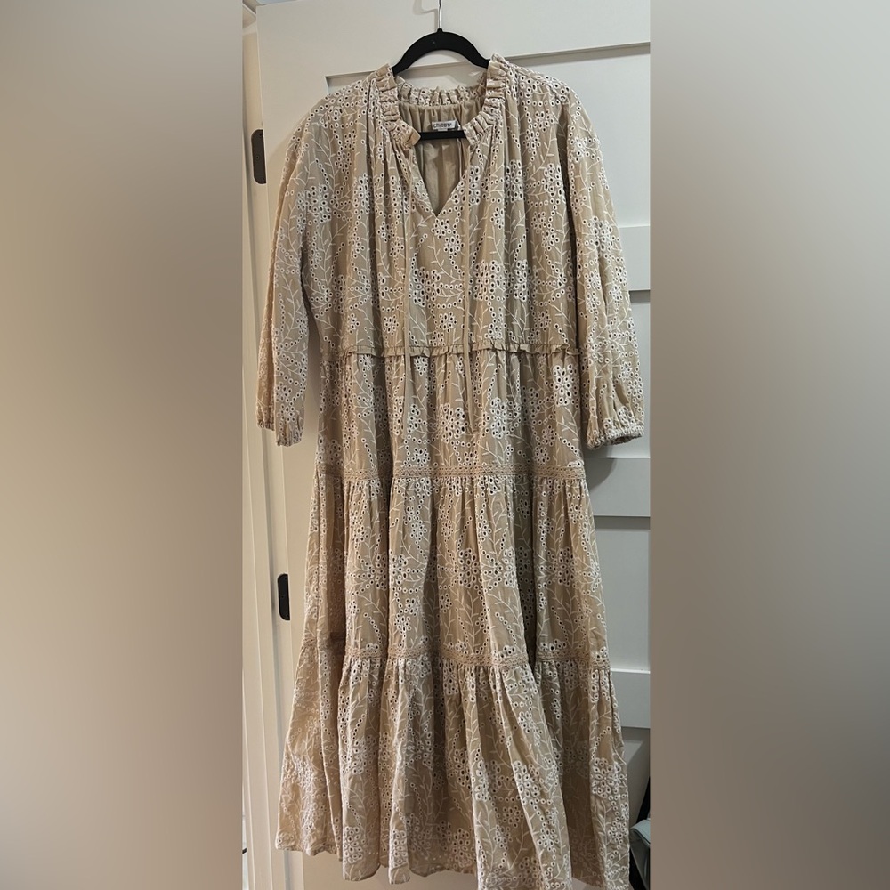 Chico's Tan Embroidered Blouse Size 3